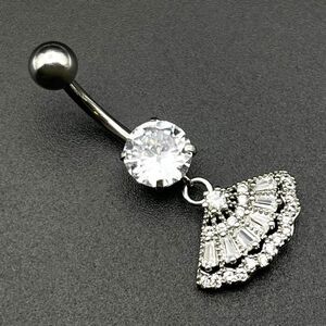 316L Stainless Steel with White Diamond Cubic Zirconia Dangling Fan Belly Ring